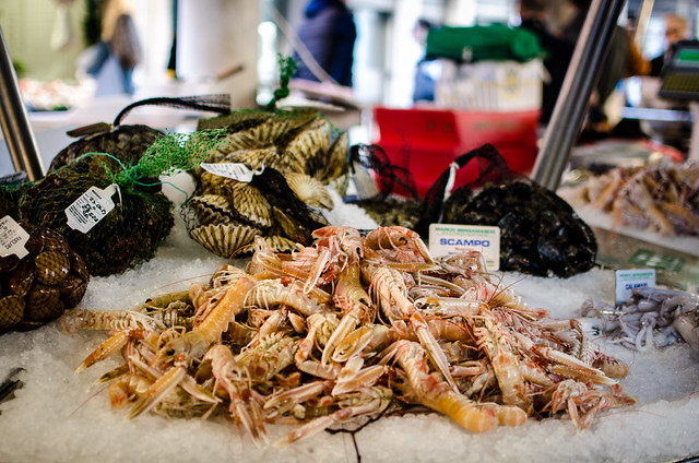 Piles of Scampi at the Rialto Seafood Market.