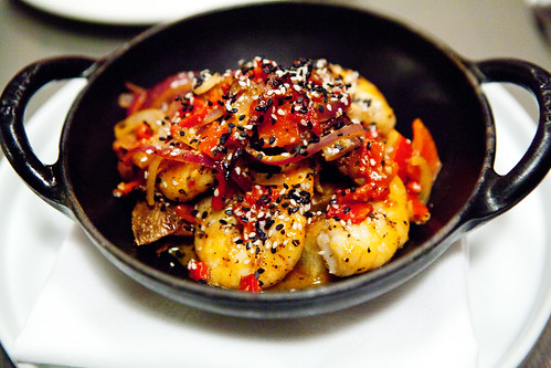 Catalan Shrimp with patatas bravas, garlic, zatar