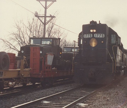 Two trains meet at Hayford Junction.  Chicago Illinois.  March 1985. by Eddie from Chicago