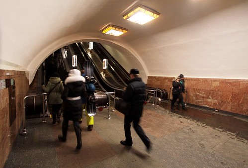 Arsenalna (Арсенальна) station is so deep, two sets of ~50 metre long escalators are required to reach the surface