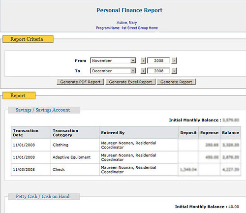 Screenshot of Personal Finance Report