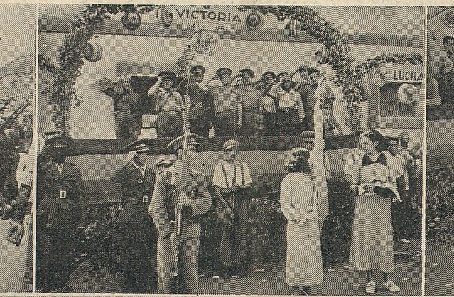 Entrega de bandera al 96 Bón. de la 24º Brigada Mixta, en Belmonte del Tajo, en octubre de 1937