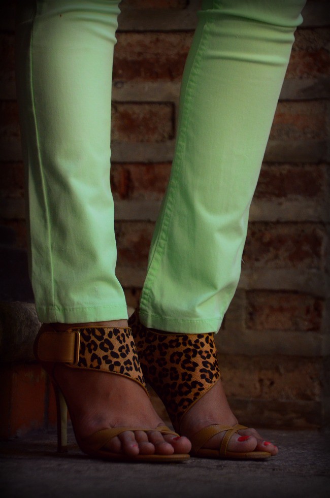 neon fashion, striped shirt, leopard shoes