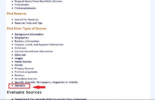 screenshot: Statistics are listed under 'find other types of sources'