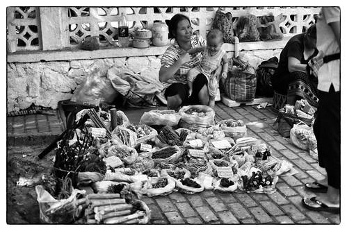 Medicinal herbs and roots vendor outside Talat Sao market, Vientiane, Laos. by daveweekes68