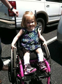 Addy in the loaner wheelchair