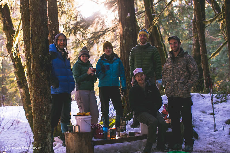 Friends snow camping