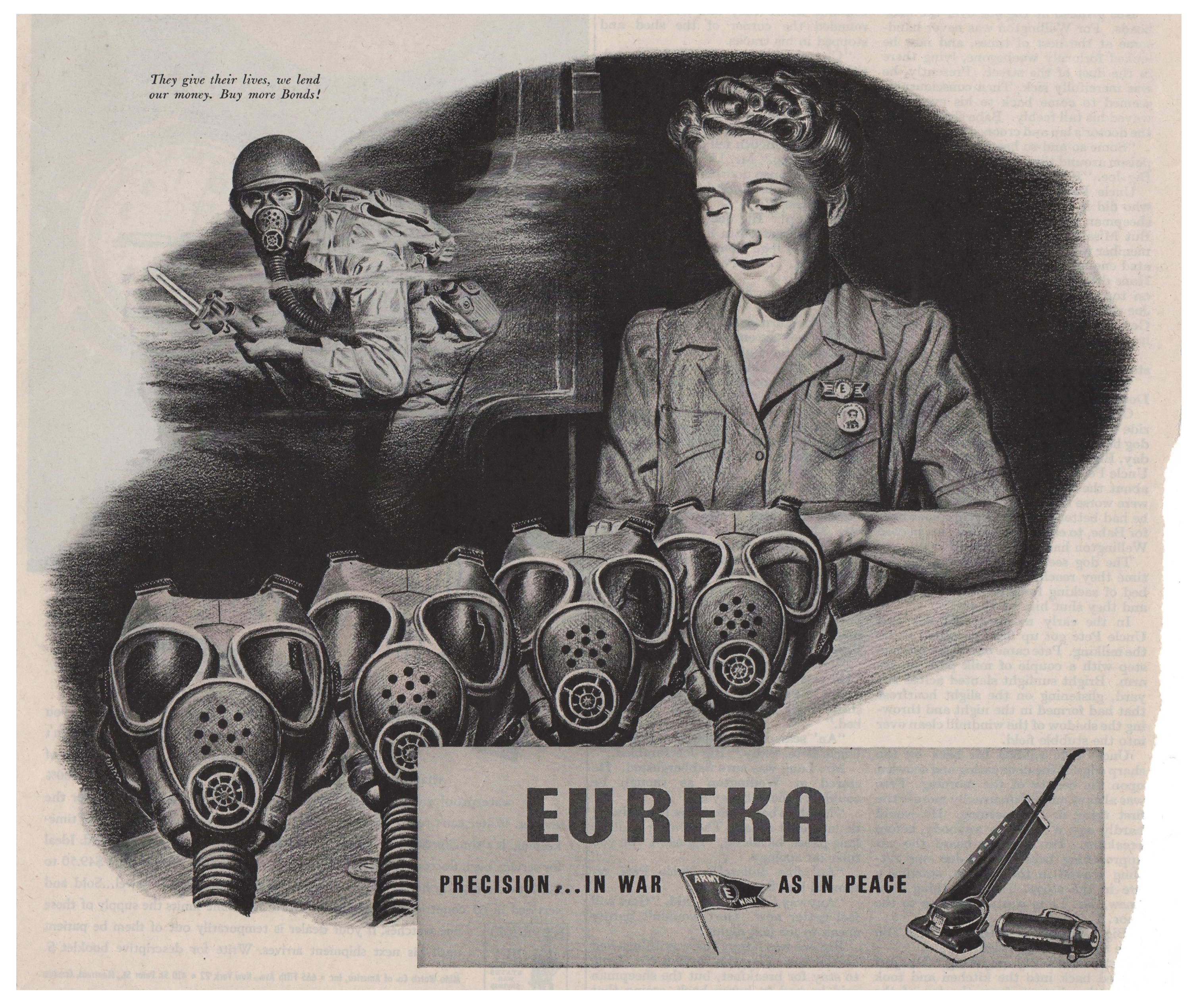 1943 Eureka vacuum female gas mask soldier Illustration