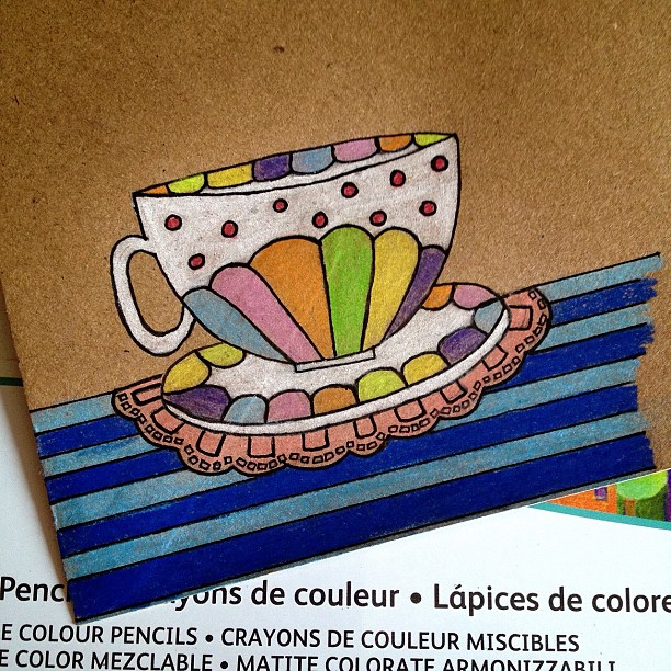 Day 7: Pattern #doodle #doodleadayapril #doodleaday #teacup #cupandsaucer #cup #saucer #pattern #spots #stripes #doily
