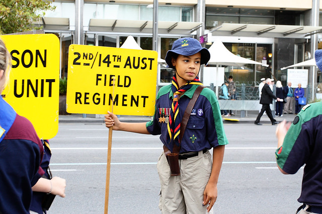 Holding the banner for the 2nd/14th Australian Field Regiment