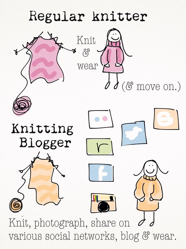 KCBW day 3 - info graphic comparing a regular knitter with a knitting blogger.