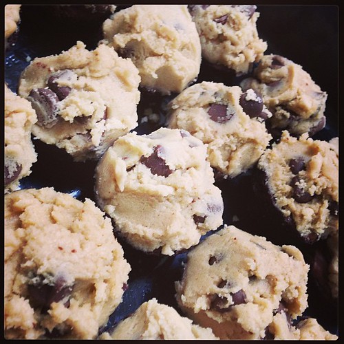 Cookie dough topped baby  brownies to make us all feel better about a coworkers last day.