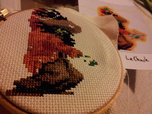Jacket and legs finished on LeChuck cross stitch