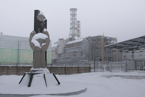 Standing 300 metres from the sarcophagus over Chernobyl reactor 4