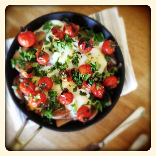 Hoot-&-holler-worthy braised eggs learnt from @ottolenghi at #vegcs. Can't think of any other dish I've made that's been so well received. New signature breakfast at the OC? http://m.guardian.co.uk/lifeandstyle/2011/jan/15/eggs-tomato-spinach-yoghurt-reci