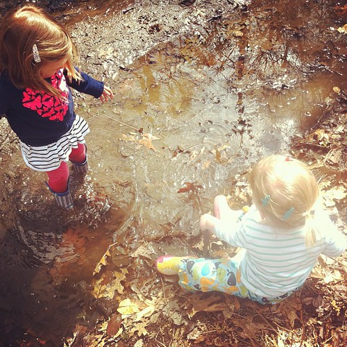 today was a good day. muddy buddies at the "fishin' puddle" spring is finally here!