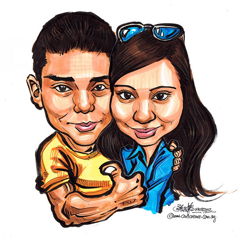 malay couple caricatures in colour marker