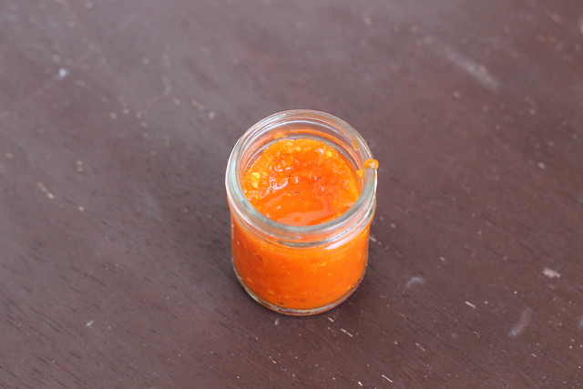 Roasted Red Pepper Sauce in a tiny jar