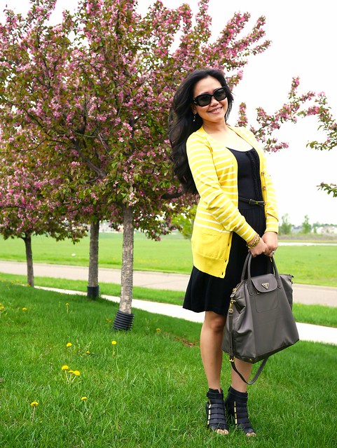 banana republic yellow long sweater - qi cashmere dress - givenchy shoes - prada nylon bag2