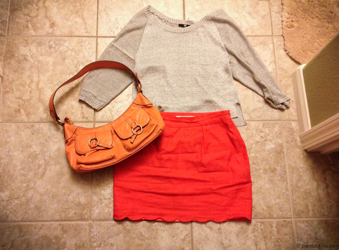 silver and orange outfit