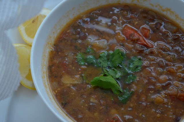 lentil soup on right