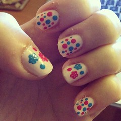 Four coats of pale pink and then Too Many Polka Dots! But the flowers came out nicely.