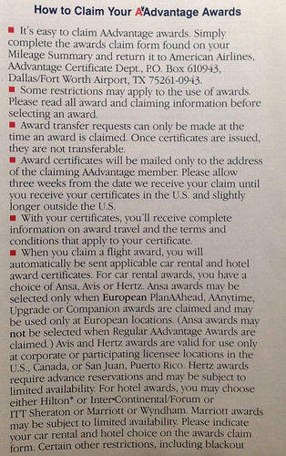 1990 American Airlines AAdvantage Guide - Claiming Awards