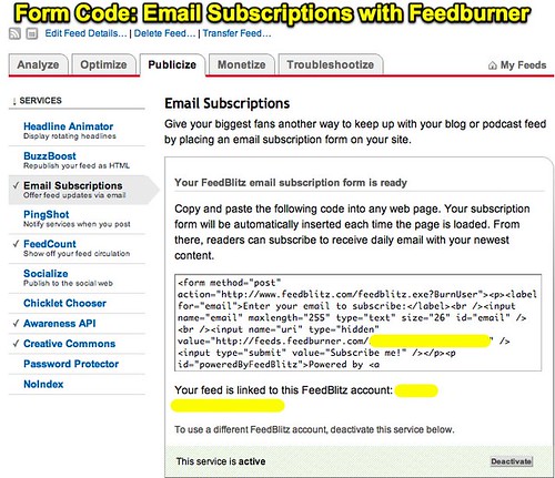 Form Code: Email Subscriptions with Feedburner