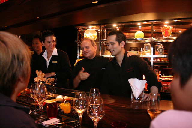 Joël Robuchon introducing the Japanese guy who helped him start Atelier in Tokyo