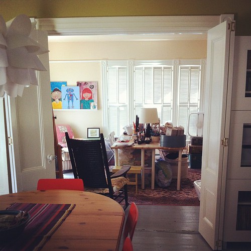 family art room, shutters keep out the sun on a hot summer's day #interiors #home #unschooling #summer