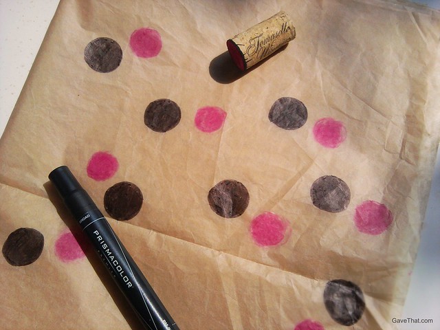 Making DIY Black and Pink Polka Dot Wrapping and Tissue Paper using ink and wine cork