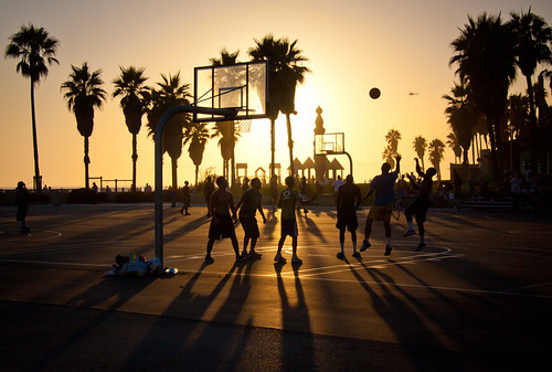 Sunset at Venice Beach Basketball Courts - Los Angeles CA by ChrisGoldNY