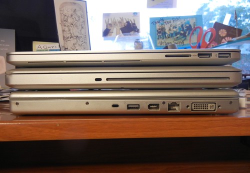 right side of 3 macbook pros