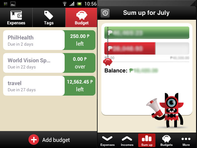 New features added this year are budgets and income