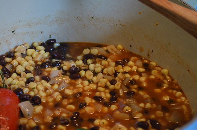 corn and beans in the pot