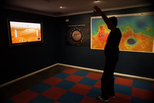 Alastair trying to land the Mars Rover via the Kinect