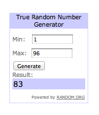 randon number for a reader giveaway