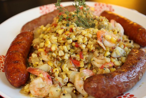 Grilled Corn and Shrimp with Italian Sausage