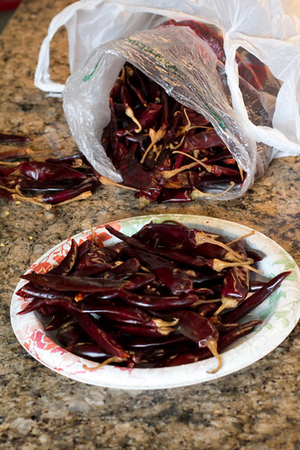 Red chiles ready for roasting