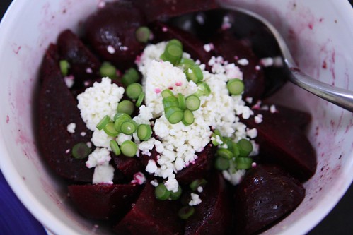 Beet, Feta, and Garlic Scapes with Balsamic