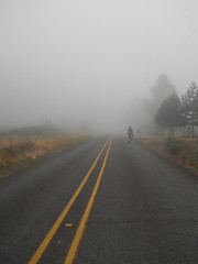 The fog gets denser the higher we climb