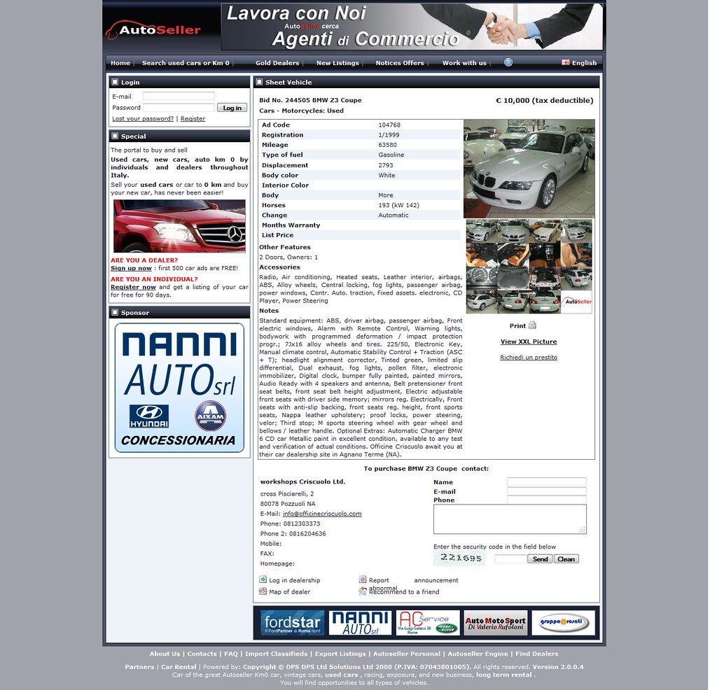 1999 BMW Z3 Coupe | Alpine White | Walnut | Automatic Transmission | Sunroof Delete | Ad Screenshot | Italy