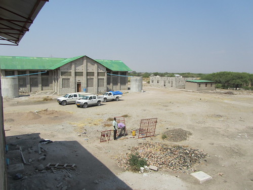The outside of the church being built