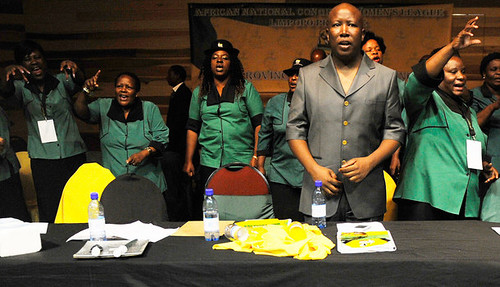 Expelled African National Congress Youth League President Julius Malema celebrates the party's centenary with the ANC Women's League in South Africa. The ANC leadership is meeting later this year in Manguang. by Pan-African News Wire File Photos