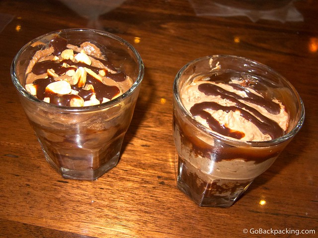 Chocolate peanut butter pie (left) and chocolate mousse (right) 