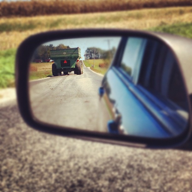 Objects In Mirror Are Larger Than They Appear #rearview #perfectfallday #harvest #johndeere