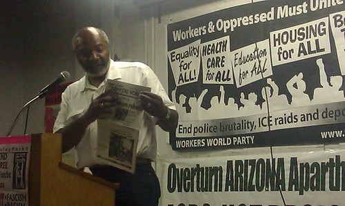 Abayomi Azikiwe, editor of the Pan-African News Wire, drawing attention to an article published by the journalist and political analyst. This photograph was taken on August 4, 2012 in Detroit. (Photo: Andrea Egypt) by Pan-African News Wire File Photos