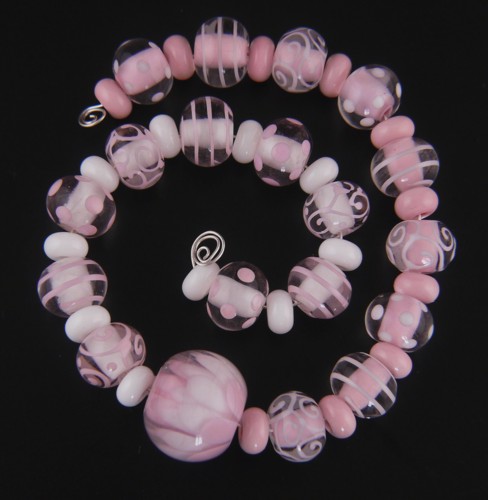 Pink and white set by Earthshine Lampwork Bead and Jewellery Design