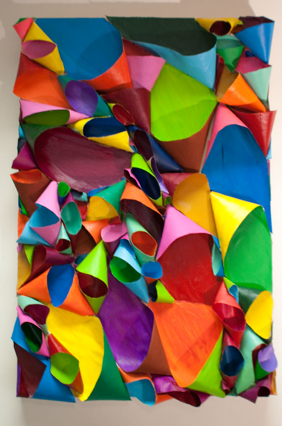 Color Cornucopia - multicolor corlorblock abstract sculptural bas relief painting by Chicago artist Tiffany Gholar
