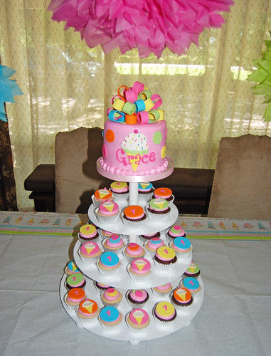1st birthday ice cream themed cupcake tower